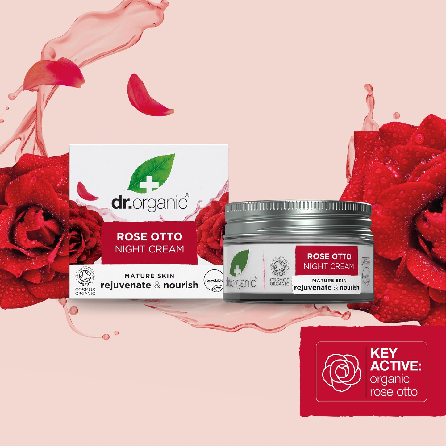Dr. Organic Dr Organic Rose Otto Night Cream, Moisturising, Healthy-Aging, Wrinkles, Natural, Vegan, Cruelty-Free, Paraben & SLS-Free, Recycled & Recyclable, Certified Organic, 50ml, Packaging may vary