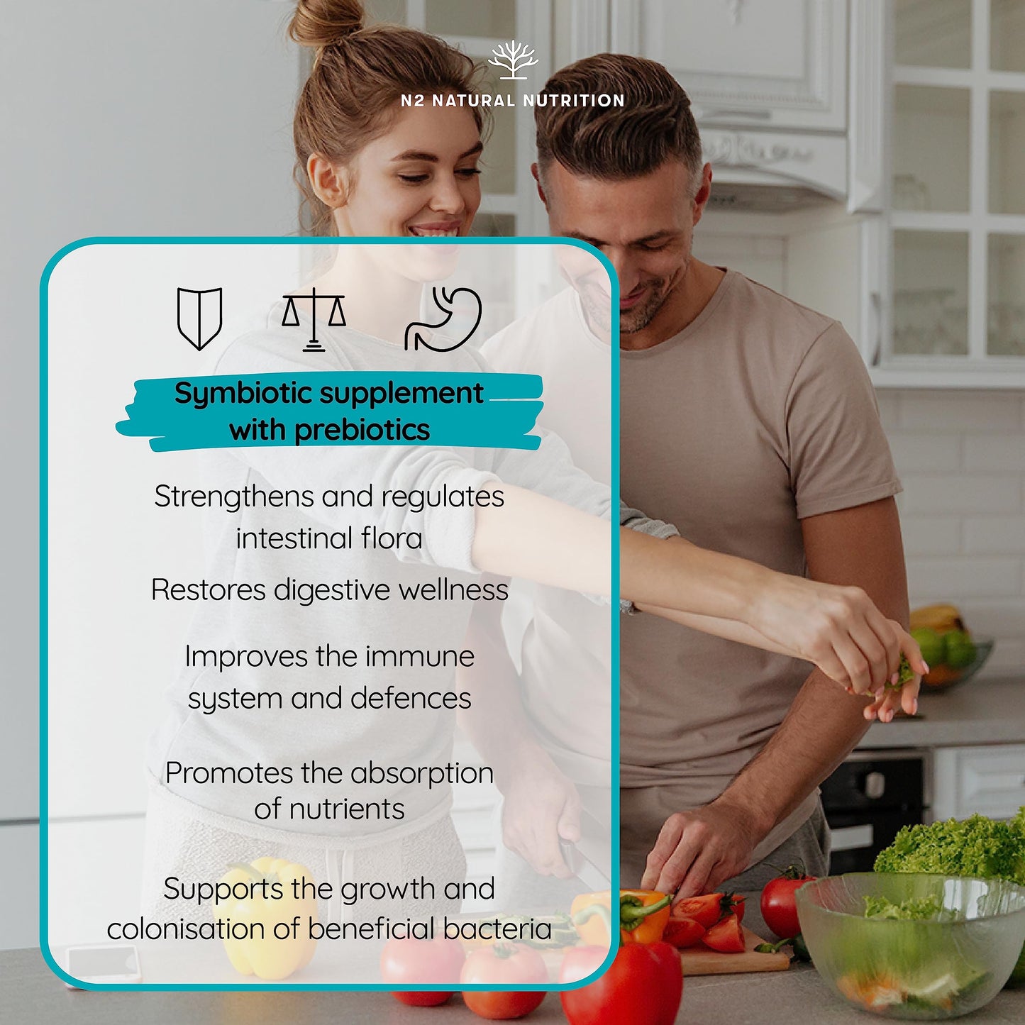 Pre and Probiotics for Gut Health. Probiotic Complex with 40 Billion Probiotic Bacteria. Probiotics for Intestinal Flora and Relief of Digestive Discomfort. 30 Capsules. N2 Natural Nutrition.