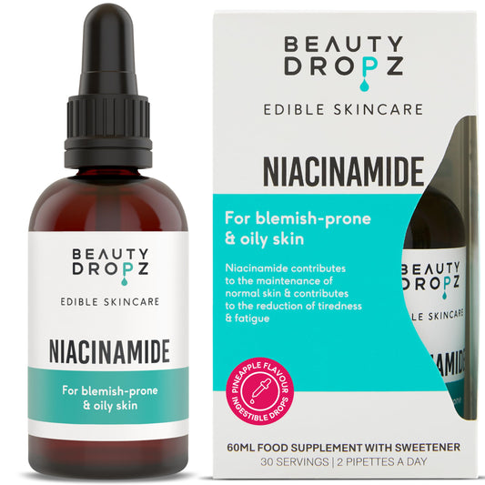 Beauty Dropz Niacinamide Oral Skin Care Drops – Vitamin B3 / Edible Serum for Blemish-Prone Skin – Dark Spot Corrector – Vegan Skincare – Pore Minimising – Pineapple Flavour – 60ml