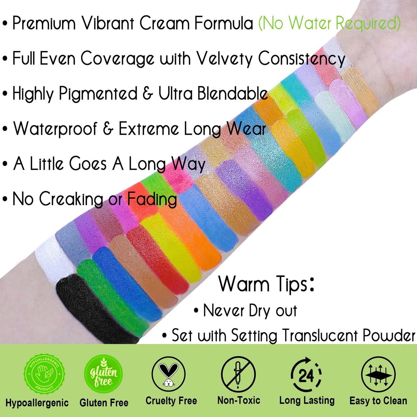 CCbeauty Professional 36 Colours Face Paint Palette,Face Painting Kit,Neon Body Paint,Non-Toxic Oil Based SFX Makeup With Loose Powder,10 Brushes For Halloween Special Effects Costume Cosplay Makeup