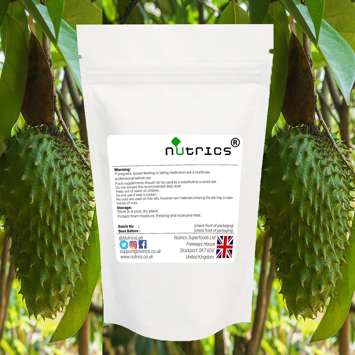 Nutrics® GRAVIOLA Fruit 500mg 90 V Capsules -1 Month Supply - Soursop Suitable for Vegan Vegetarian Halal Kosher