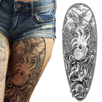 Tatodays temporary tattoo full arm caribbean pirate kraken sailor stick on body art transfer for women and men cosplay halloween adult temp tattoo for arms fancy dress