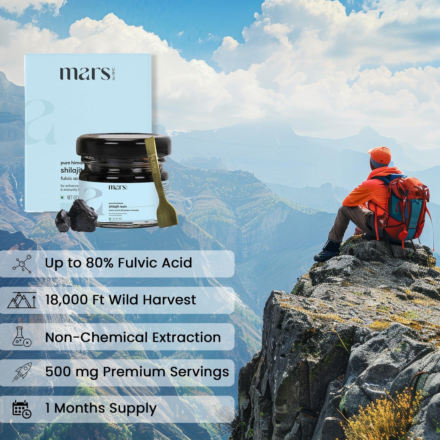 mars by GHC Mars Pure Himalayan Shilajit Resin Powered by Ashwagandha - 15g | Sourced Directly from India | 75%+ Fulvic Acid | Enhances Strength, Stamina & Immunity | Pack of 1