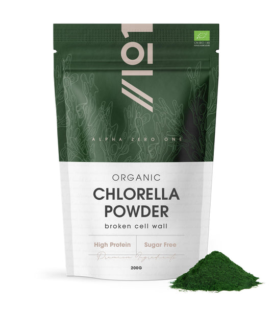 ALPHA01 Organic Chlorella Powder 200g - Broken Cell Wall - Pure Formula Supplement with No Additives – Resealable and Recyclable Pouch – by Alpha01