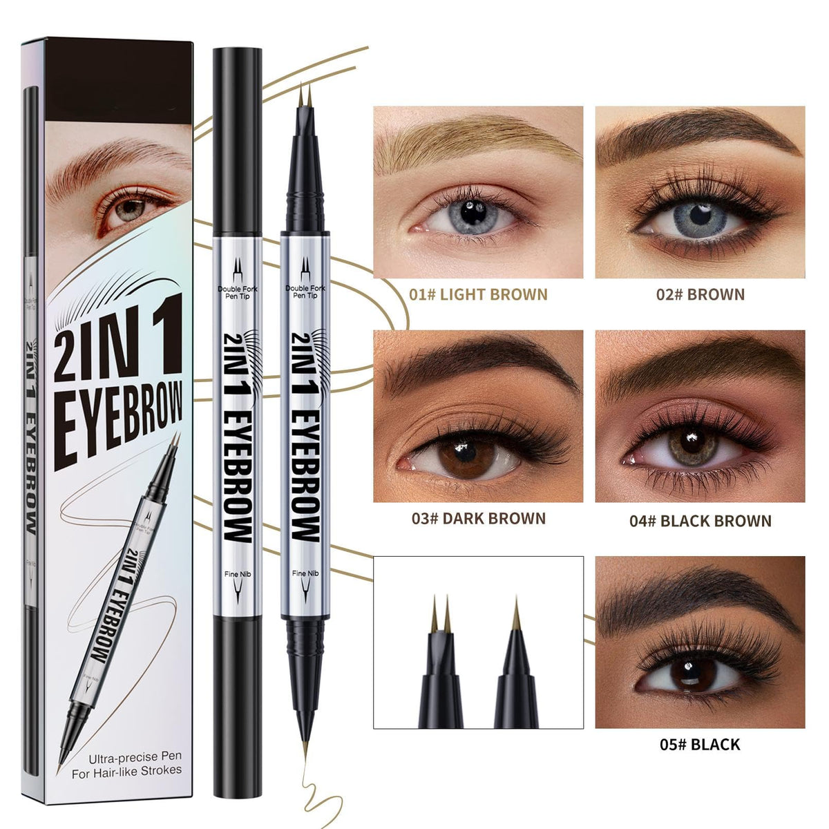 Oruagmel Eyebrow Pencil, Microblading Eyebrow Pen, 2-In-1 Dual-Ended Eye Brow Pencil with 2 Fork Tip & Precise Brush, Create Natural Hair-Like Brows, Waterproof, Last All Day, Shaping, Defined (Dark Brown)