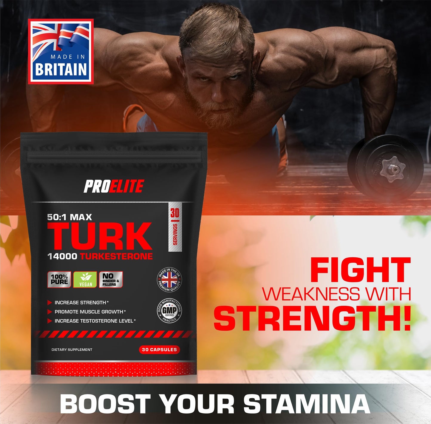 Turkesterone 14000mg | 30 Capsules Vegan Ajuga Turkestanica 50:1 Extract Supplement - Turkesterone High Strength Muscle Growth & Strength - NO Fillers or Binders by PROELITE