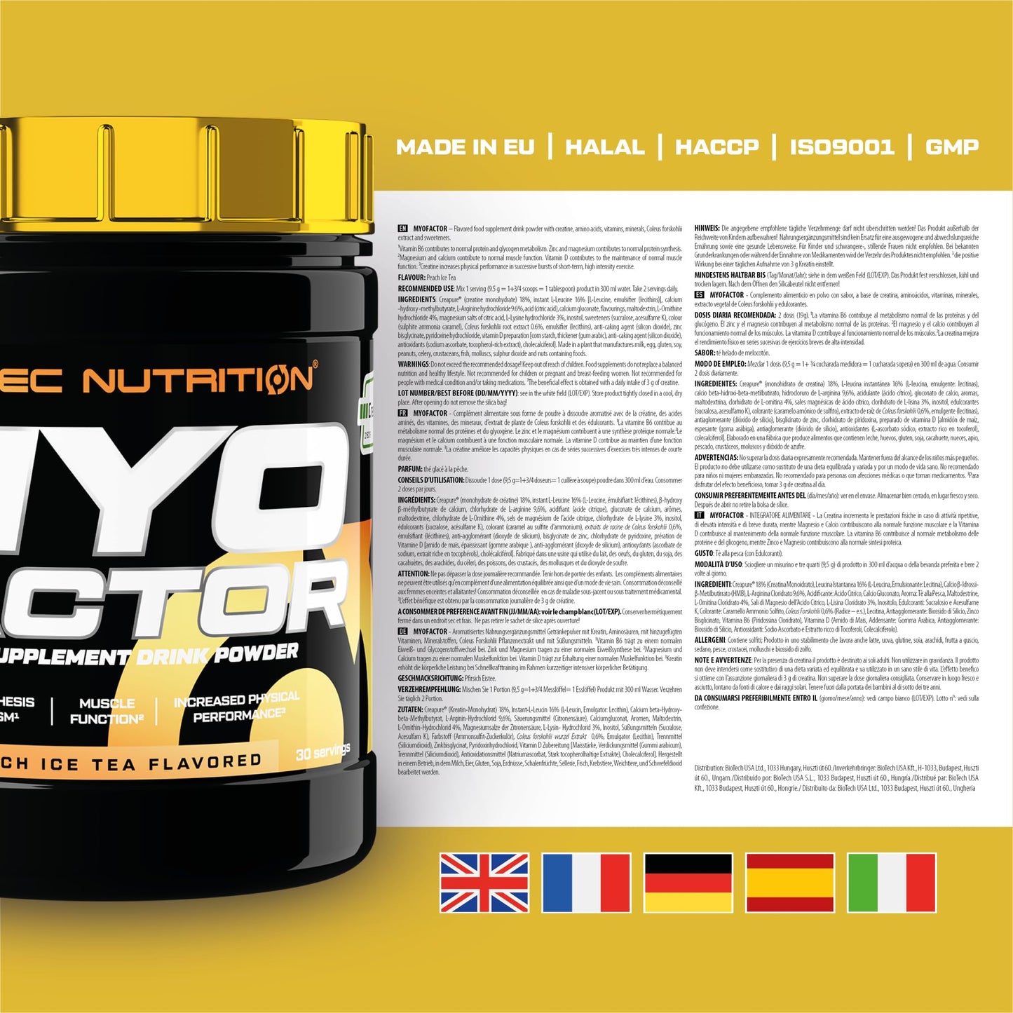 Scitec Nutrition MyoFactor Flavored Food Supplement Drink Powder with creatine, Amino acids, Vitamins, Minerals, Coleus forskohlii Extract, 285 g, Peach Ice Tea
