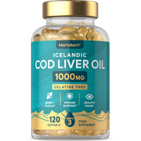 Cod Liver Oil Capsules High Strength 1000mg | 120 Count | Gelatine Free | with Vitamin A, D and Omega 3 DHA/EPA | Suitable for Pescatarians | by Horbaach