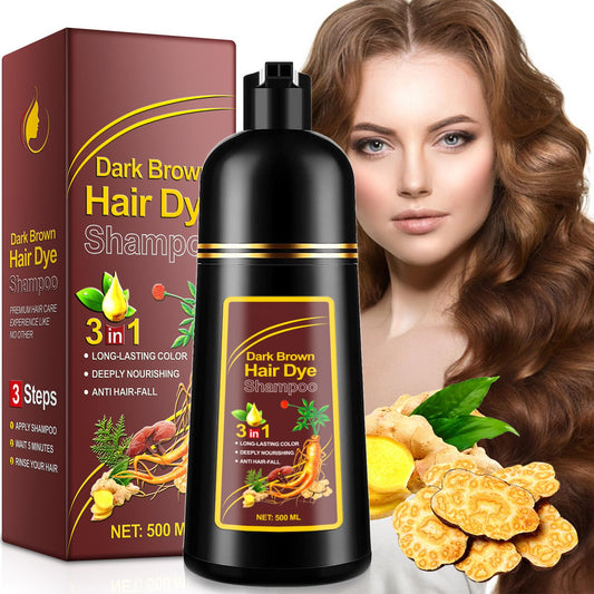 Dark Brown Hair Dye Shampoo, Hair Dye Shampoo 3 in 1 for Gray Hair Coverage Herbal Hair Dye Shampoo Natural Dark Brown Hair Color Shampoo for Women Men