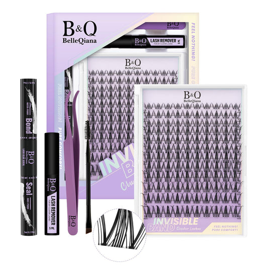 BelleQiana B&Q Snow Lotus Cluster Lashes Kit 8-18mm Individual Eyelashes Invisible Band 120pcs Manga Lashes Eyelashes Individual Kit Soft & Waterproof Lash Clusters with Bond & Seal & Removal (Kit-Snow Lotus)