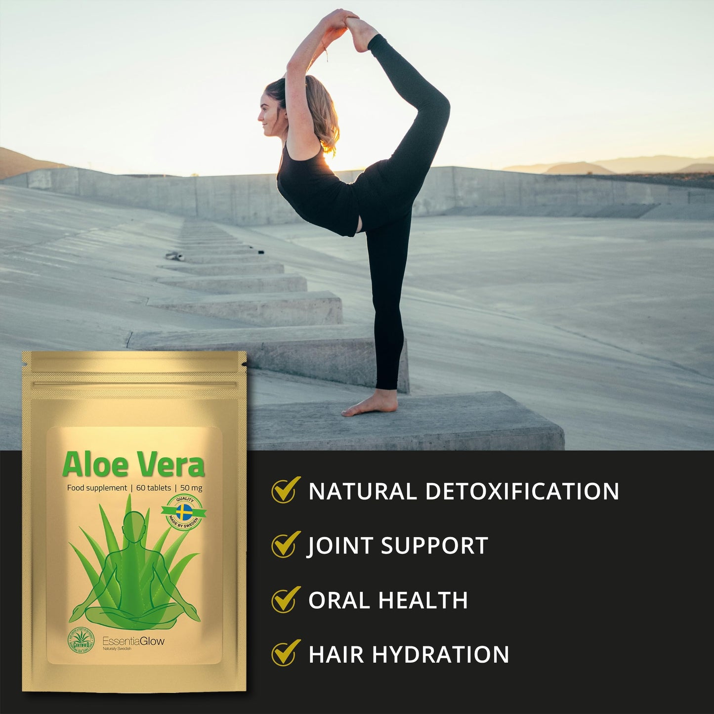 EssentiaGlow 60 Aloe Vera Tablets | 20,000mg per Serving | High Strength Supplement from 100mg Aloe Vera Extract | for Digestion, Skin & Immune System | Vegan-Friendly | 1 Month's Supply