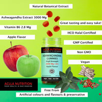Ashwagandha Gummies 3000Mg & B6 2.8MG High-Strength Botanical Extract I Natural Apple Flavor I Stress Reduction, Supporting Psychological Function&Sleep.One-Month Supply by Aclla Nutrition.