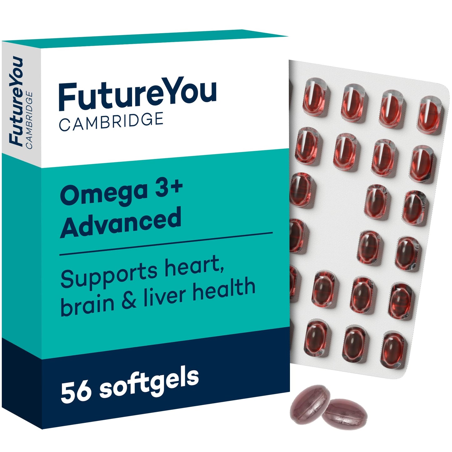 FutureYou Omega 3+ Advanced Krill Oil Capsules – 28 Day Supply, 56 Softgels - High Strength Omega 3 Capsules High Strength for Brain Energy – Focus Supplement with DHA to Support Liver, Brain & Heart Health
