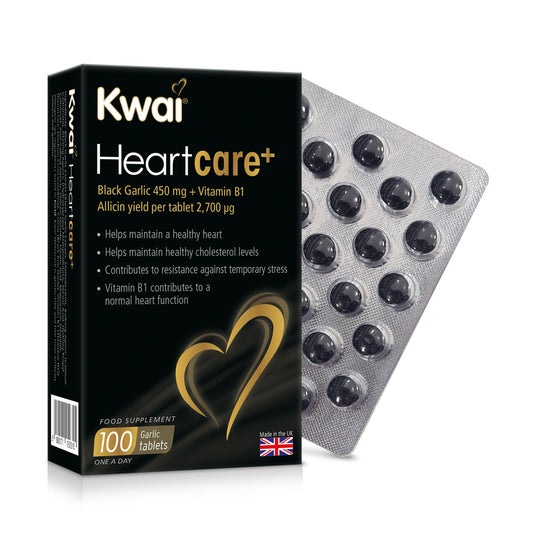 kwai Kwai Heartcare+ Black Garlic 450mg Tablets – 100 Tablets (Pack of 1) – with Vitamin B1 to Support Normal Heart Function – Odourless Fermented Garlic Rich in Antioxidants