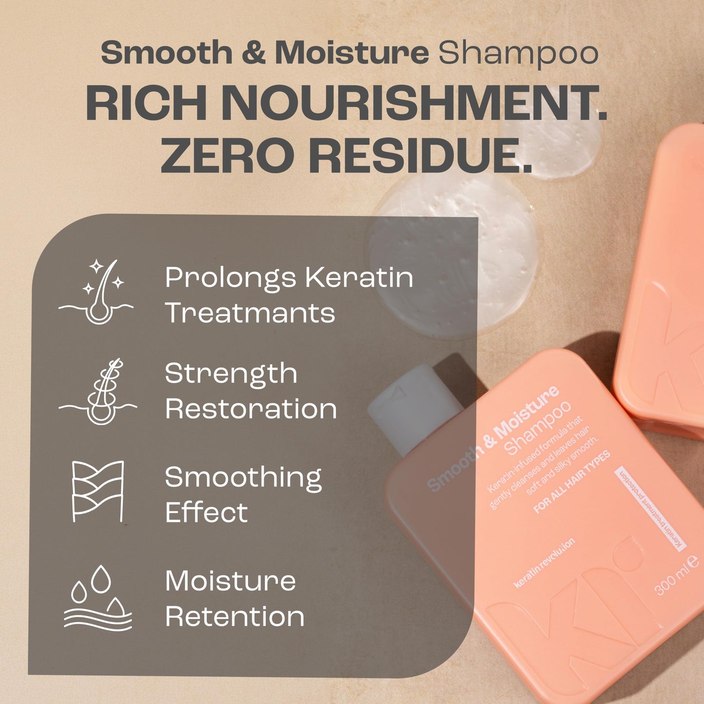 Keratin Revolution Smooth & Moisture Shampoo 300ml - Hydrating Hair Cleanser with Keratin for Gentle Frizz Control - Softness, Shine & Strength - Ideal for Dry, Damaged, Treated Hair