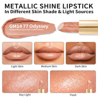 OULAC Glow Metallic Shine Lipstick, Nude High Impact Lipcolor, Lightweight Soft and Ultra Hydrating, Long Lasting, Vegan & Cruelty-Free, Full Coverage Lip Color 4.3 g/0.15 GM14 77 Odyssey