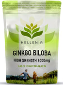 Ginkgo Biloba High Strength Capsules | 6000mg Highly Dosed | 50:1 Extract - 180 Capsules | Ginkgo Biloba 6000mg | Suitable for Vegans - Manufactured in the UK by Hellenia