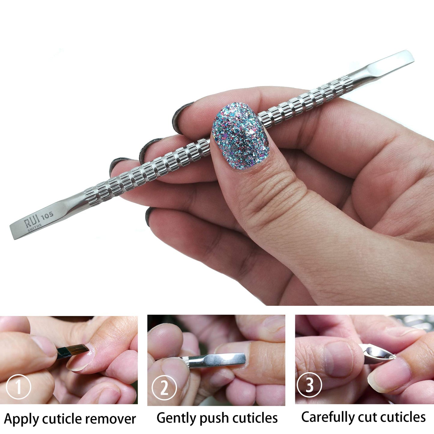 Rui Smiths Professional Double Ended Hypoallergenic Stainless Steel Metal Pusher (Cuticle Pusher) - Style No. 105
