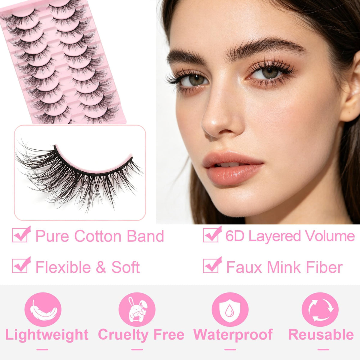 KANGSIT Eyelashes Faux Mink Fox Eye Natural Looking Russian Lashes Strip D Curly Fluffy Multi-layers Eyelash Wispy Cat Eye Lash Pack 10 Pairs (3DMAO-3)