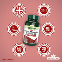 Natures Aid Calcium Magnesium and D3, Helps Maintain Normal Bones, Teeth and Muscle Function, Vegan, 90 Tablets