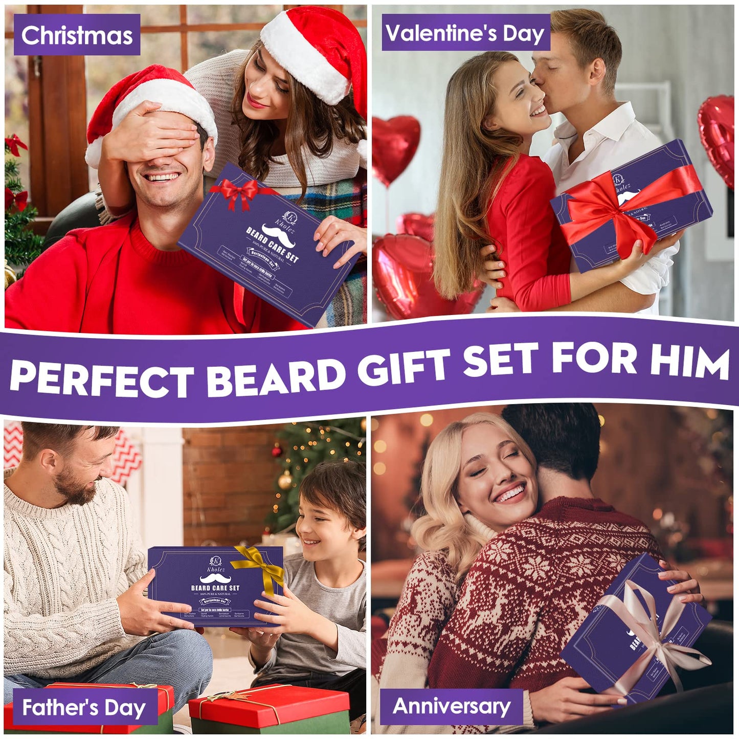 KHOLEZ Beard Grooming Kit, Beard Growth Kit w/2 Beard Oil/Beard Wash/Beard Balm/Beard Comb/Beard Brush/Scissors/Beard Shaper,Storage Bag,Beard Care & Trimming Kit Beard Kit Father's Day Gifts for Men Him