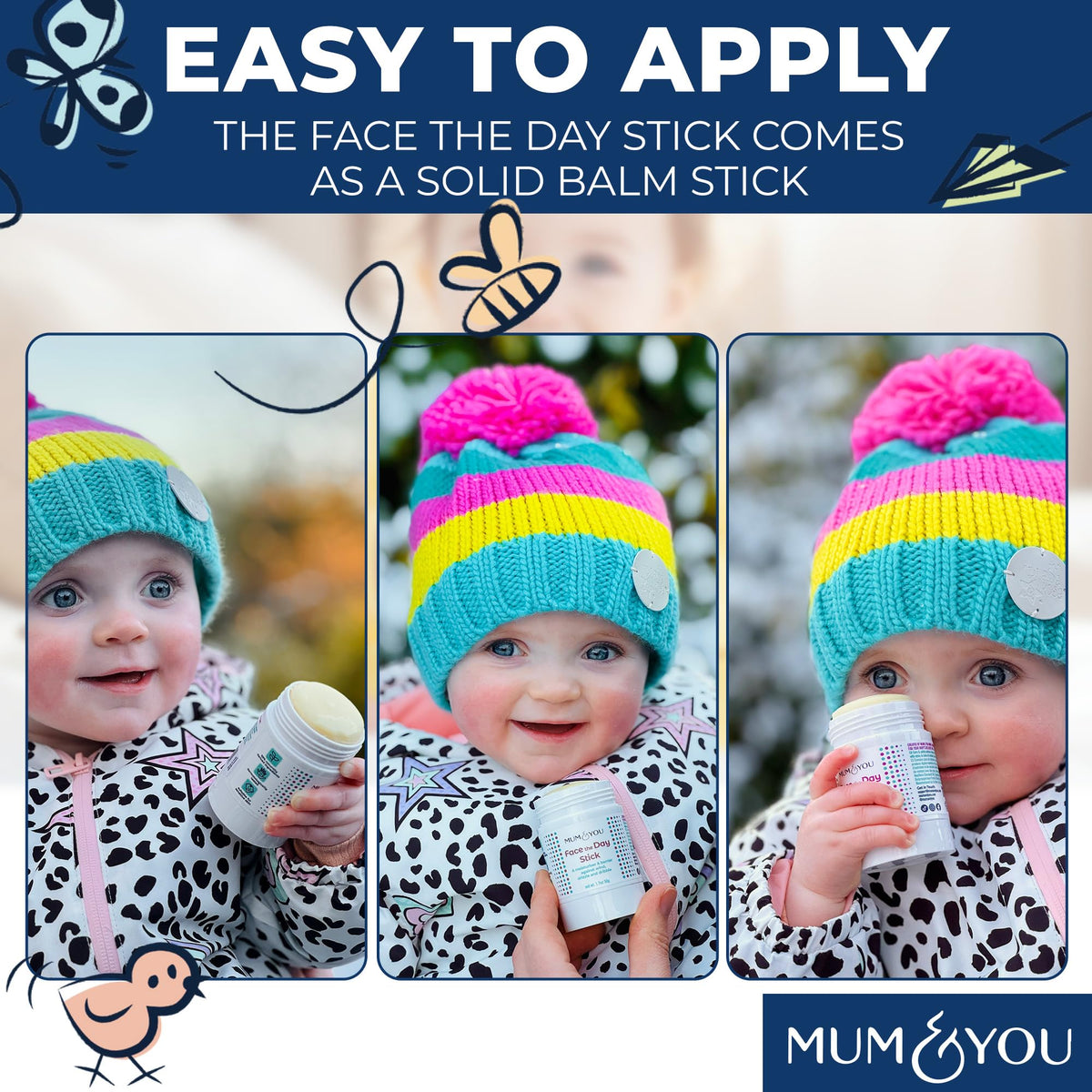 M&Y Mum & You Baby Face the Day Stick – 3 Natural Baby Moisturiser Sticks with Sunflower, Coconut Oil & Shea Butter, Soothes Eczema, Dribble Rash, Skin & Teething Protection – for Babies, Kids & Family