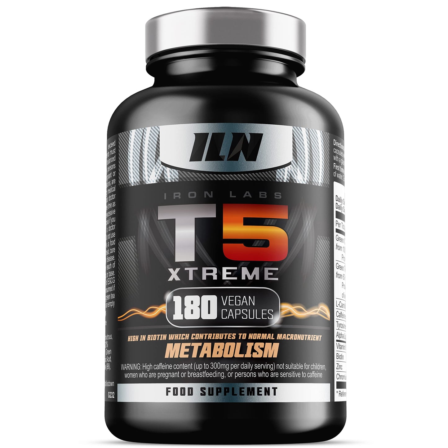 Iron Labs Nutrition Iron Labs T5 Xtreme for Men and Women – Keto Diet Friendly – Plus Green Tea Extract, L Carnitine and Caffeine – High in Chromium for Macronutrient Metabolism – 180 Vegetarian Capsules