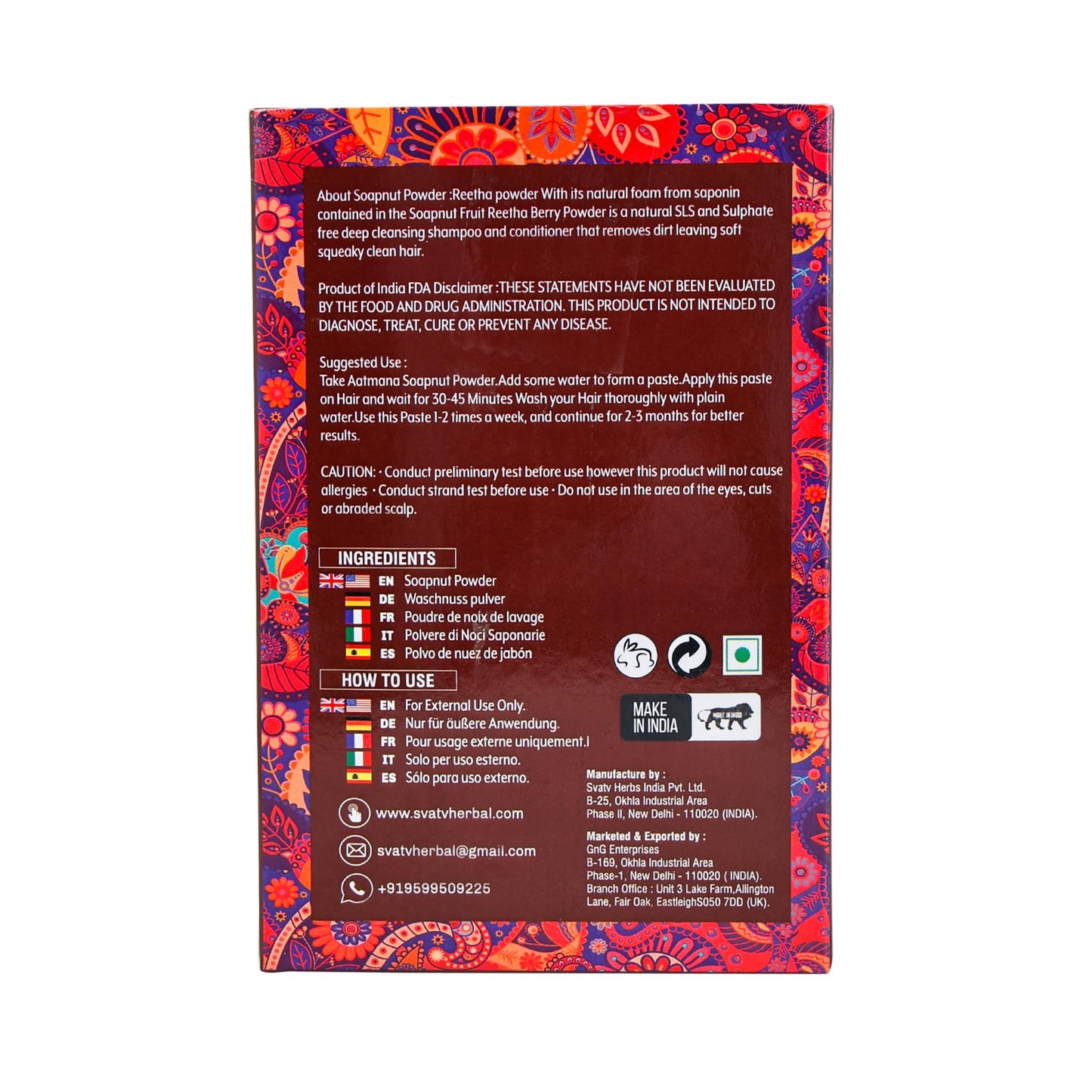 AATMANA Soapnut Powder | Reetha | Aritha Powder for Natural Hair Care | Ayurvedic Hair Cleansing Conditioner |for Men & Women 100g