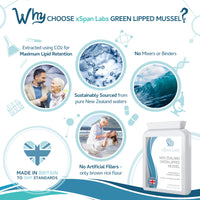Xspan Labs Green Lipped Mussel 500mg 90 Capsules – sustainably sourced from Pure New Zealand Waters, extracted Using CO2 for Maximum lipid Retention