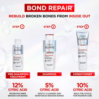 L'Oreal Paris L'Oréal Paris Elvive Bond Repair Sulphate-Free Shampoo, with Citric Acid Complex, Restores Original Strength, 98% Less Breakage, 90% More Shine, 82% Stronger, for All Damaged Hair, 200ml