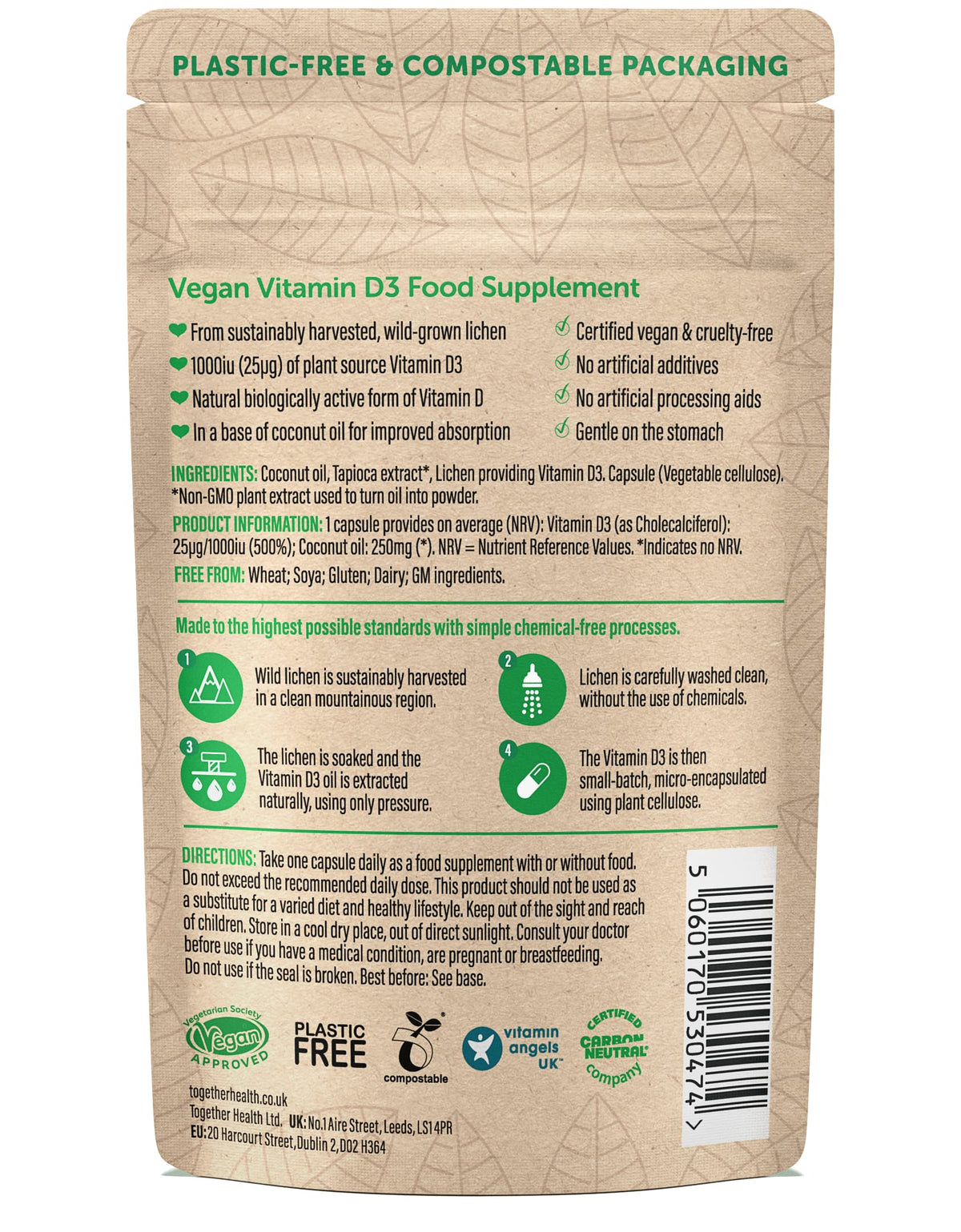 Vitamin D3 – Together Health – 1000iu Vitamin D3 – from Wild-Grown Lichen – Vegan Friendly – Made in The UK – Pack of 3-90 Vegecaps