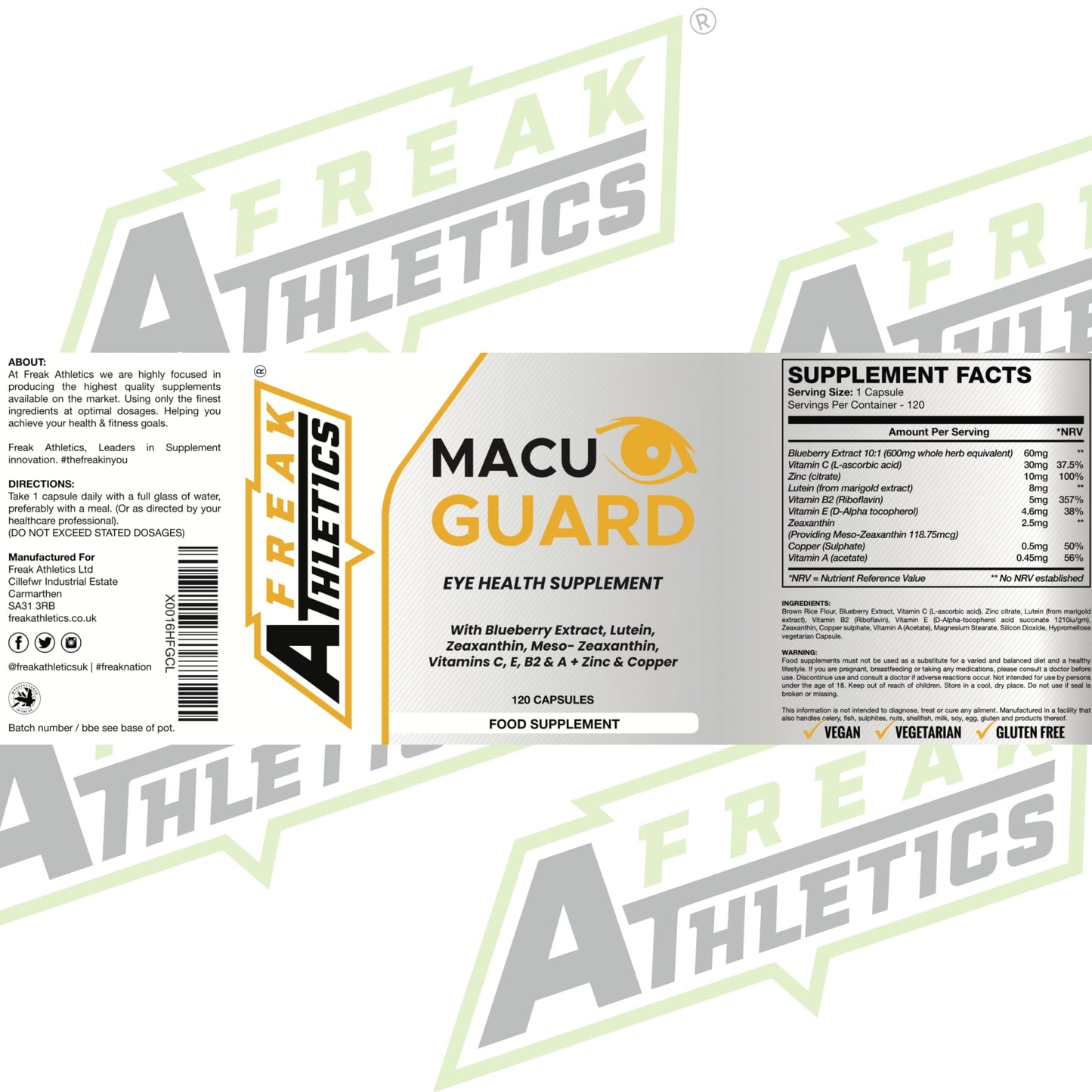 MacuGuard+ Eye Supplement - 120 Capsules - Zeaxanthin, Meso Zeaxanthin, Lutein, Blueberry Extract Plus Vitamins and Minerals - Premium UK Made