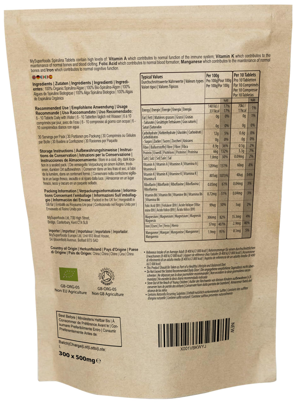 Spirulina Tablets | 5000mg per Serving | 300 Tablets | Organic | Immune Support Booster | MySuperfoods