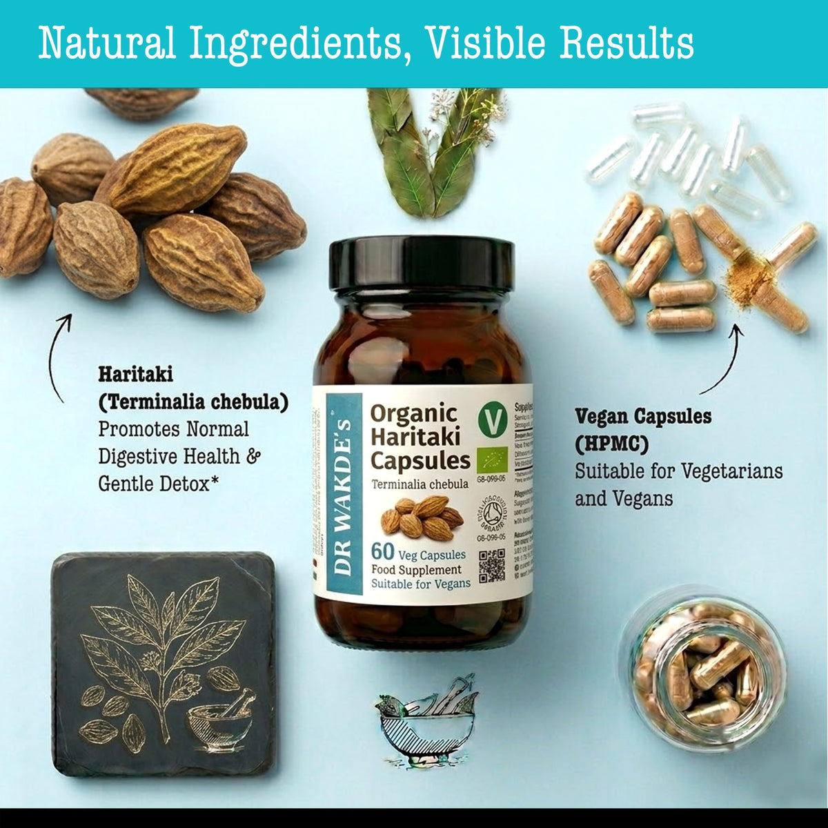 DR WAKDE's DR WAKDE’S Haritaki Capsules (Terminalia chebula/Hirda) | 60 Veg Caps | Ayurvedic Supplement | Vegan | 100% Herbal | Quantity Discounts