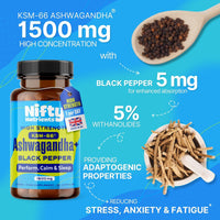 Nifty Nutrients Ashwagandha KSM-66® 1500mg High Strength Capsules | 1 a Day | 90 Capsules 3 Month Supply | Vegan & Black Pepper to Aid Absorption | Made in The UK