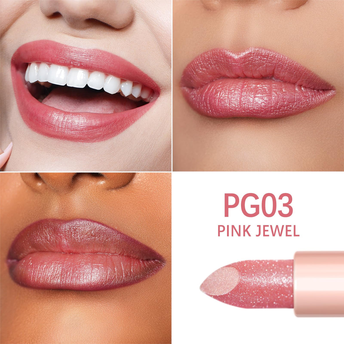 Oulac Pink Shimmer Lipstick for Women-Moisture Tinted Lip Balm for Dry Lips, Glitter Surface, Creamy Formula, Hydrating & Smooth, Infused with Shea Butter, Vegan, Gluten-Free (PG03) Pink Jewel