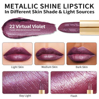 Oulac OULAC Metallic Shine Glitter Lipstick, Purple High Impact Lipcolor, Lightweight Soft and Ultra Hydrating, Long Lasting, Vegan & Cruelty-Free, Full-Coverage 4.3 g/0.15 22 Virtual Violet