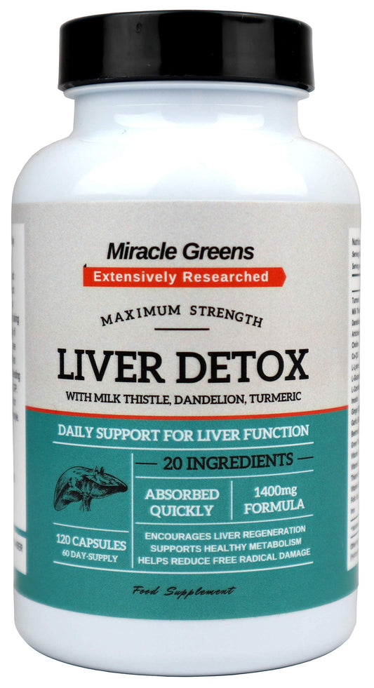 Macro Greens Liver Detox and Repair - High Strength with 20 Effective Ingredients | Boosted with Dandelion, Turmeric, Amino Acids, Vitamins and More | 120 Capsules - 60 Day Supply