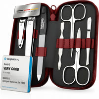 marQus Solingen Manicure Set for Women & Men - Comparison Winner with Top Price/Performance Ratio - Handy and Soft Case - 7-Piece Grooming Kit, Red