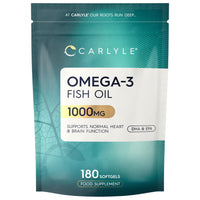 Omega 3 Fish Oil Capsules High Strength | Fatty Acids Supplement | 1000mg with 180mg of EPA and 120mg of DHA | 180 Softgels | by Carlyle