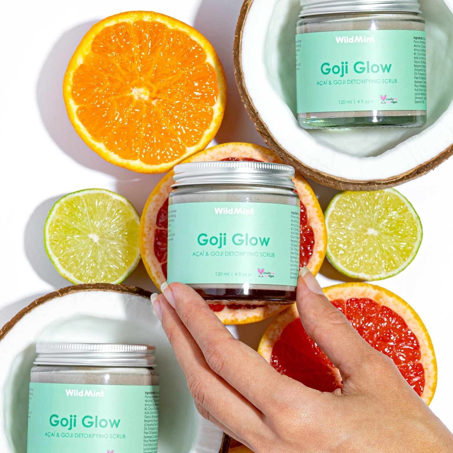 WildMint Goji Glow Natural Scrub | Detoxifying Açaí & Goji Body & Face Exfoliator for Dry Skin | Removes Dead Skin | Helps With Acne, Large Pores & Hyperpigmentation | UK Vegan & Cruelty-Free 120ml