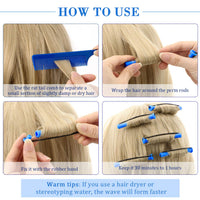 WILLBOND 36 Pieces Cold Wave Rod Hair Perm Rods Hair Rollers Perming Rods Curlers with Steel Rat Tail Comb for Hairdressing Styling (Blue, 0.35 Inch)