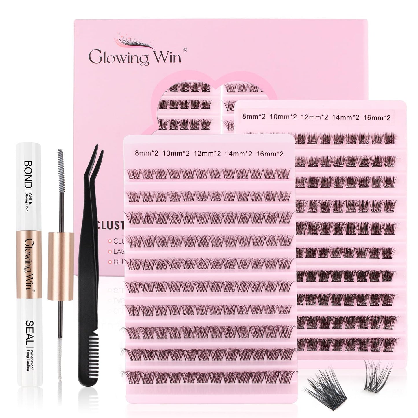 Glowing Win Cluster Lashes Kit Individual Eyelash with Bond Seal&Applicator