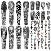 Metuu Full Arm Temporary Tattoo 46 Sheets for Men And Women(L22.8“xW7”), Fake Tattoo Stickers Patterns Deer Eagle Lion Wolf Tiger Totem Realistic Temp Tattoos Suitable For Hand Arm Leg Face