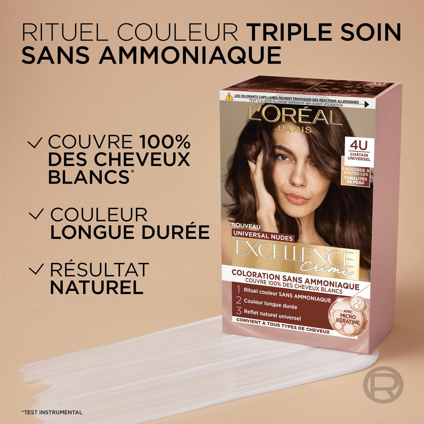 Mixa L'Oréal Paris - Permanent Hair Colour Kit - Ammonia Free - Covers 100% White Hair - Excellence Cream Universal Nudes - Shade : Universal Blonde (7)
