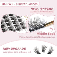 QUEWEL Lash Clusters 72 Pcs Wide Stem Cluster Lashes Mix8-16mm DIY Eyelash Extension Individual False Eyelashes Soft & Do Not Break for Personal Makeup Use at Home(QUH-S019-Mix8-16mm)