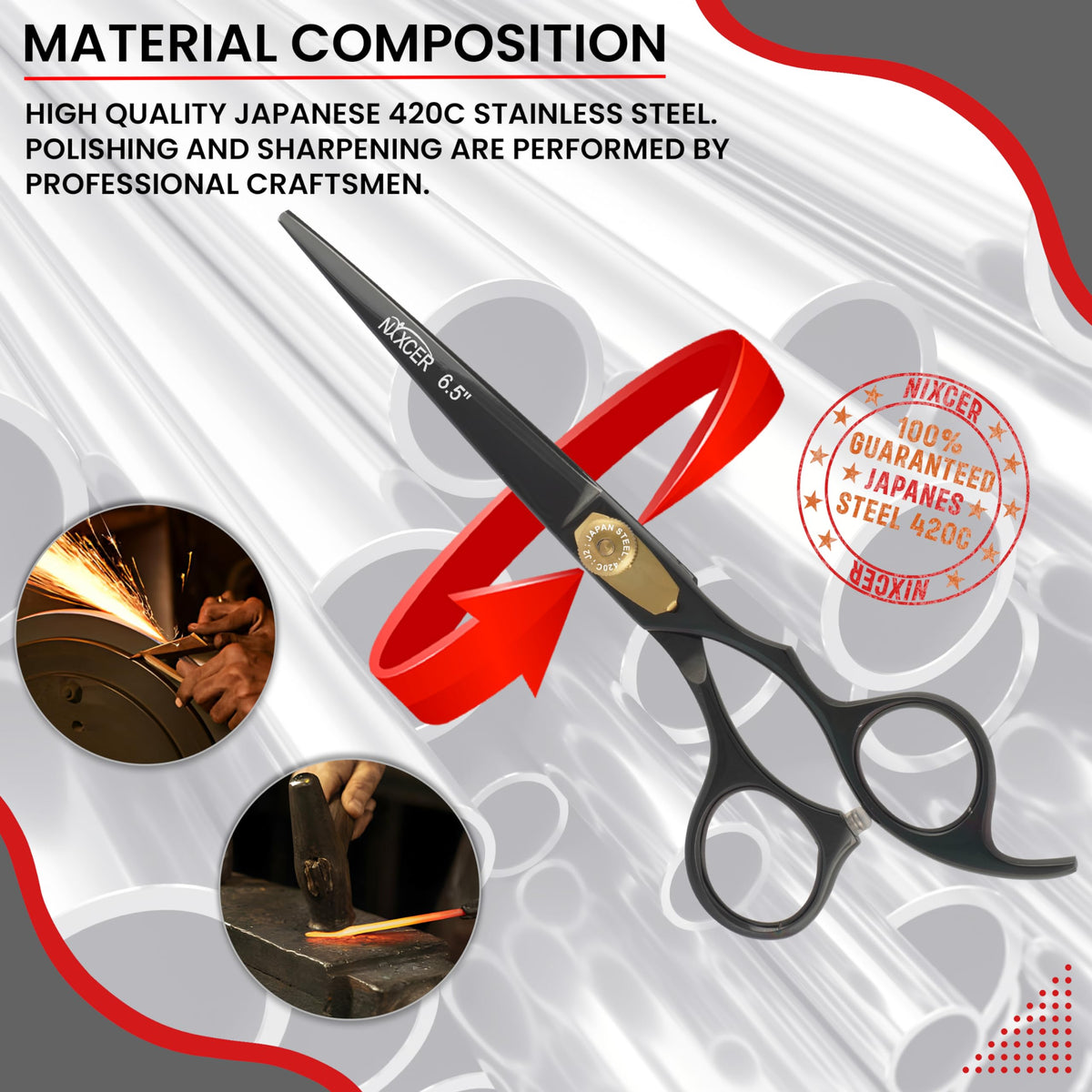 Nixcer Hair Cutting Scissors -Sharp Razor Edge Blade Hair Shears Series - 6.5" with Fine Adjustment – Stainless Steel Hair Scissors Professional for Men, Women & Babies (Black)
