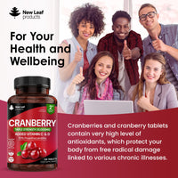 NEW LEAF PRODUCTS Cranberry Tablets Triple Strength 30,000mg - Added Vitamin C & D - 120 Cranberry Supplements Cranberry Supplements for Women and Men - Vegan Cranberry Tablets for Women Made in UK by New Leaf