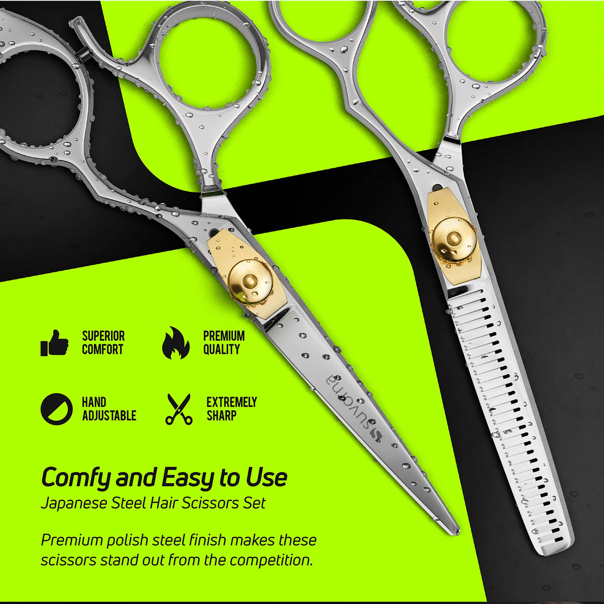 Suvorna 5.5" Hairdressing Scissors Professional with Thinning Scissors Hairdressing, Right Hand Hairdressers Scissors Set, Professional Hair Scissors, Hair Cutting Scissors, Barber Scissors (2 Pcs).