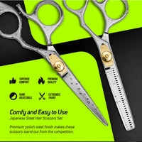 Suvorna 5.5" Hairdressing Scissors Professional with Thinning Scissors Hairdressing, Right Hand Hairdressers Scissors Set, Professional Hair Scissors, Hair Cutting Scissors, Barber Scissors (2 Pcs).
